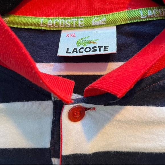 Lacoste Men Red, White, Blue Striped Polo w/ Red Collar XXL - Picture 2 of 11